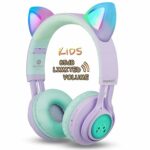 Riwbox Kids Headphones, CT-7S Cat Ear Bluetooth Headphones Volume Limiting 85dB,LED Light Up Kids Wireless Headphones Over Ear with Microphone fo