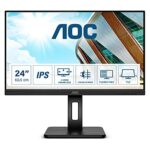 AOC Q24P2Q - 24 Inch QHD Monitor, 75Hz, 4ms, IPS, USB Hub, Height Adjust, Flicker Free, Pivot (2560x1440 @75Hz, 250cd/m², HDMI 1.4 x 1, DisplayPo
