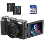 Sunscien Autofocus Digital Camera, 4K 48MP Vlogging Camera for YouTube, Autofocus Camera for Photography with 16X Digital Zoom, 32GB SD Card, 2 B