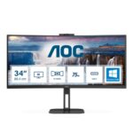 AOC CU34V5CW - 34 Inch Curved QHD Monitor,100Hz, VA, WebCam, USB-C Docking,65W power delivery, USN Hub, Height Adjust, Speakers (3440 x 1440 @100