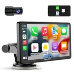 Spedal Wireless Apple Carplay & Android Auto, Portable 7 Inch IPS Touchscreen Car Stereo with Front Camera, Bluetooth Handsfree, WiFi, AirPlay, A