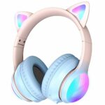 Kid Odyssey Kids Bluetooth Headphones, Cat Ear Kids Headphones Wireless with RGB Dazzling Effects Light, 50H Playtime, Bluetooth 5.3, Foldable He
