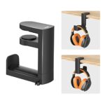 KIWIFOTOS Under Desk Headphone Stand Holder, PC Gaming Headset Hook Hanger Mount with 360 Adjustable Rotating Arm Clamp & Built in Cable Clip - B