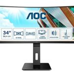 AOC CU34P2A - 34 Inch QHD Curved Monitor, 100Hz, 1ms, VA, USB Hub, Height adjust, Flickerfree (3440x1440 @ 100Hz, 300 cd/m², HDMI/DP/USB 3.2)