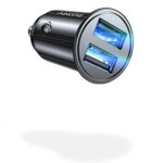 AINOPE Car Charger, Smallest 4.8A Cigarette Lighter USB Charger All Metal Car Charger Adapter Flush Fit 12V Car USB Socket Fast Charge for iPhone