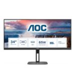 AOC U34V5C - 34 Inch QHD MOnitor, 100Hz, VA, 4ms, USB-C Docking, 65W power output, USB HUB, Height Adjust, Speakers, Flicker Free (3440 x 1440 @1