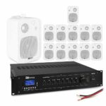 Power Dynamics Wall Mount Speaker System with Bluetooth Amplifier and 12 x 4 Speakers Background Music PA Restaurant Cafe Bar Shop White