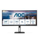 AOC CU34V5C - 34 Inch Curved QHD Monitor, 100Hz, VA, USB-C Docking, 65W power delivery, USN Hub, Height Adjust, Speakers (3440 x 1440 @ 100Hz, 30
