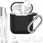 R-fun AirPods 2nd Generation & 1st Generation Case Cover with Cleaner kit and Earbuds Hook Cover (2Pairs),Soft Silicone Protective Case for Apple