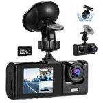 3 Channel Dash Cam Front and Rear Inside, 1080P Dashcam for Car, Car Camera Video Recorder with Infrared Night Vision,170°Wide Angle, 64GB Card,A