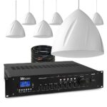 Power Dynamics Hanging Pendant Speaker Background Music PA System with 4-Zone Mixer-Amplifier, 6 x 5.25 White, 100v Commercial Restaurant, Church