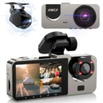 IIWEY T2 PRO 3 Channel Dash Cam Front and Rear Inside, 1080P Dash Cam for Car with 4 IR Lamps, Three Way Car Cam Super Night Vision, 2.5 Inch LCD