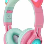 Riwbox Bluetooth Headphones, CT-7 Cat Ear LED Light Up Wireless Foldable Headphones Over Ear with Microphone and Volume Control for iPhone/iPad/S
