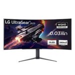 LG UltraGear 45GR95QE - 45 Inch Curved OLED Gaming Monitor WQHD (3440 x 1440), 240Hz Refresh Rate, 0.03ms Response Time, Anti-glare, AMD FreeSync