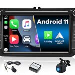 CAMECHO Android 11 Apple Carplay Car Stereo for VW Golf 5 Golf 6 7 Inch Touch Screen Double Din Car Stereo with Bluetooth Sat Nav Backup Camera S