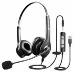 USB Headset, PC Headset with Mic with 3.5mm Jack Noise Cancelling Microphone, Lightweight Wired headphones with Mic for Call Center, Cell Phone,