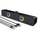 ENUOSUMA Computer Speakers Bluetooth Desktop Soundbar - HiFi Stereo Audio RGB Gaming PC Speakers Wireless/AUX Wired USB Power Desk Monitor Laptop