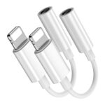 Apple MFi Certified 2 Pack Lightning to 3.5 mm Headphone Jack Adapter,iPhone to 3.5mm Audio Aux Jack Adapter Dongle Cable Converter Compatible wi