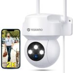 YESKAMO 360° Auto Track Security Camera Outdoor, Alexa Enabled 2K Wired WiFi Home Surveillance with CCTV Camera System, AI Motion Detection, Floo