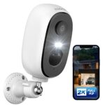 COOAU 2K Security Camera Outdoor Wireless with Rechargeable Battery, Outdoor/Indoor WiFi CCTV Camera with LED Spotlight, Alarm, Color Night Visio