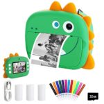Kids Camera Instant Print with WiFi Function, Dinosaur Digital Print Camera No Ink, Selfie Video Camera with Dual Lens, Print Paper, 32G TF Card