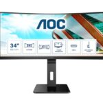 AOC CU34P2C 34 inch QHD Curved Monitor, 100Hz, 1ms, VA, USB-C, Height adjust, Flickerfree, Speakers (3440x1440 @ 100Hz, 300 cd/m², HDMI/DP/USB-C)