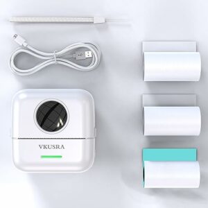 VKUSRA Small Printer, Mini Pocket Printer with Built-in 1200mAh Battery, Black and White Printing Bluetooth Thermal Printer Compatible with iOS&A