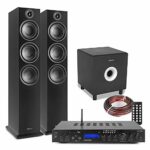 Fenton SHF80B 2.1 Tower Speakers and Subwoofer Set (Pair) with AV-150BT Bluetooth Amplifier, Home Hi-Fi Stereo Sound System, 3-Way 6.5" Black
