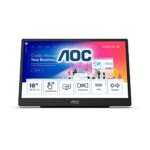 AOC 16T2 - 15.6" Portable Monitor, 10 point touch Screen, USC-C, Smart Cover, Speakers, Built in 8000mAh power bank (1920 x 1080@ 60Hz FHD Micro
