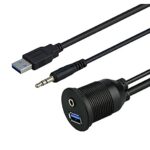 baolongking USB 3.0 & 3.5mm Car Mount Flush Cable 3.5mm + USB3.0 AUX Extension Dash Panel Waterproof Mount Cable For Car Boat and Motorcycle - 3f