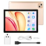 dsheng Gaming Tablet, 10.1 Inch FHD 5G WiFi 4G LTE Desktop Tablet 6GB RAM 128GB ROM UK Plug 100-240V for Travel (Gold)