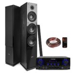 Fenton SHF80B Tower Speaker Set (Pair) with AV440 Bluetooth Amplifier, Home Hi-Fi Stereo Sound System, 3-Way 6.5" Black