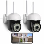 eudic Security Camera Outdoor 2 Pack, Free Cloud Storage 2.4G/5G WiFi 360° PTZ Security Cameras Outdoor for Home Security,Color Night Vision, Hum
