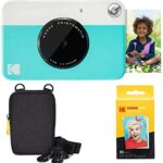 KODAK Printomatic Instant Camera (Blue) Basic Bundle + Zink Paper (20 Sheets) + Deluxe Case + Comfortable Neck Strap