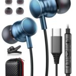 USB C Headphones with Mic for Samsung S23 S22 Ultra A54 S21 S20 Noise Cancelling Headphones USB C Earphones Type C Headphones Wired for Samsung A