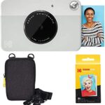 KODAK Printomatic Instant Camera (Grey) Basic Bundle + Zink Paper (20 Sheets) + Deluxe Case