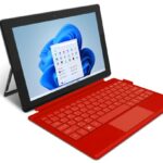 GEO Pad 110 10-inch 2-in-1 Detachable Laptop Tablet with Keyboard, 128GB eMMC, Full HD Touchscreen, Windows 11 - Strawberry Red