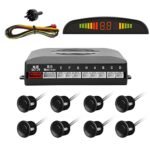 TKOOFN Car Parking Reverse Reversing Backup Radar System with 8 Parking Sensor Front 4 Rear 4 Kit LED Display - Black