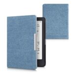 kwmobile Cover Compatible with Tolino Shine 3 - Case for E-Reader - Denim Look Fabric Flip Case - Light Blue