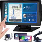 Wireless Carplay & Android Auto Car Stereo with Rear Backup Camera, 7 Inch Portable Car Audio with Bluetooth 5.0,Car Radio Receiver with Touch Sc