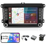CAMECHO Android 10 Car Stereo with Carplay Android Auto for VW Polo Golf Caddy T5 Tiguan Skoda Seat 7 Inch Touch Screen Radio with Backup Camera,