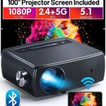 Mini Projector 1080P Full HD, ClokoWe 5G WiFi Bluetooth 15000L Portable Projector 4K Supported with 100“ Screen, Home & Outdoor 300" LED Movie Vi