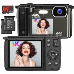 Digital Camera 4K,Vmotal UHD 64MP Photo 4K Video 60FPS,Dual Screens 2.8”+2.0”/16x Zoom/Time-lapse/Slow-motion/Autofocus/Manual Focus/with Wifi, V
