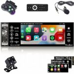 CAMECHO Single Din Car Stereo with Bluetooth Carplay Android Auto 5 Inch Touch Screen Car Stereo with Voice Assistant Microphone + 3 USB SD/TF AU