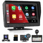 Wireless Apple CarPlay & Android Auto Car Stereo Portable Car Radio Touch Screen 7 Inch CarPlay with Front Dash & Rear View Camera, AUX/FM, Voice