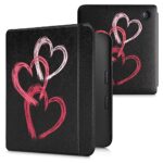 kwmobile Case Compatible with Kobo Libra 2 Case - eReader Cover - Brushed Heart Abstract Dusty Pink/Pink/Black