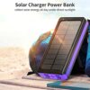 Portable Solar Charger 30000mAh, Solar Power Bank with 4 Outputs & Dual Inputs 32 LEDs Flashlight, Waterproof Charger Fast Charging Battery Pack