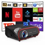 CAIWEI 4K Projector Outdoor Daylight with 5G WiFi Bluetooth WLAN, 1100 Ansi Lumen UHD Smart TV Projector 1080P Native Home Theater Support 8000+A