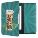 kwmobile Case Compatible with Amazon Kindle Paperwhite Case - eReader Cover - Don't Worry Beer Happy Orange/Green/Petrol