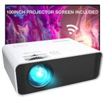 Projector, GooDee WiFi Mini Projector with Projector Screen, Synchronize Wireless Video Projector LED 1080p Full HD, Portable Home Movie Projecto